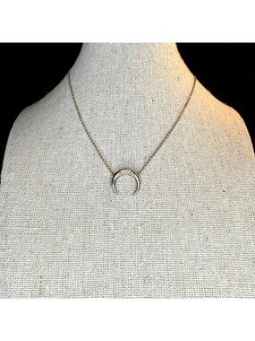 Sterling Silver Natural Diamond Crescent Moon Pendant Necklace 17" Adjustable